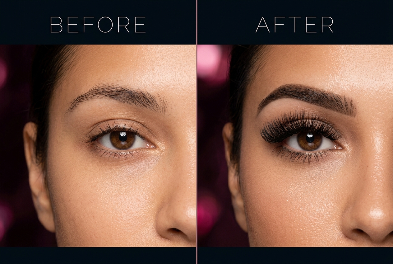 Before and after lash extensions